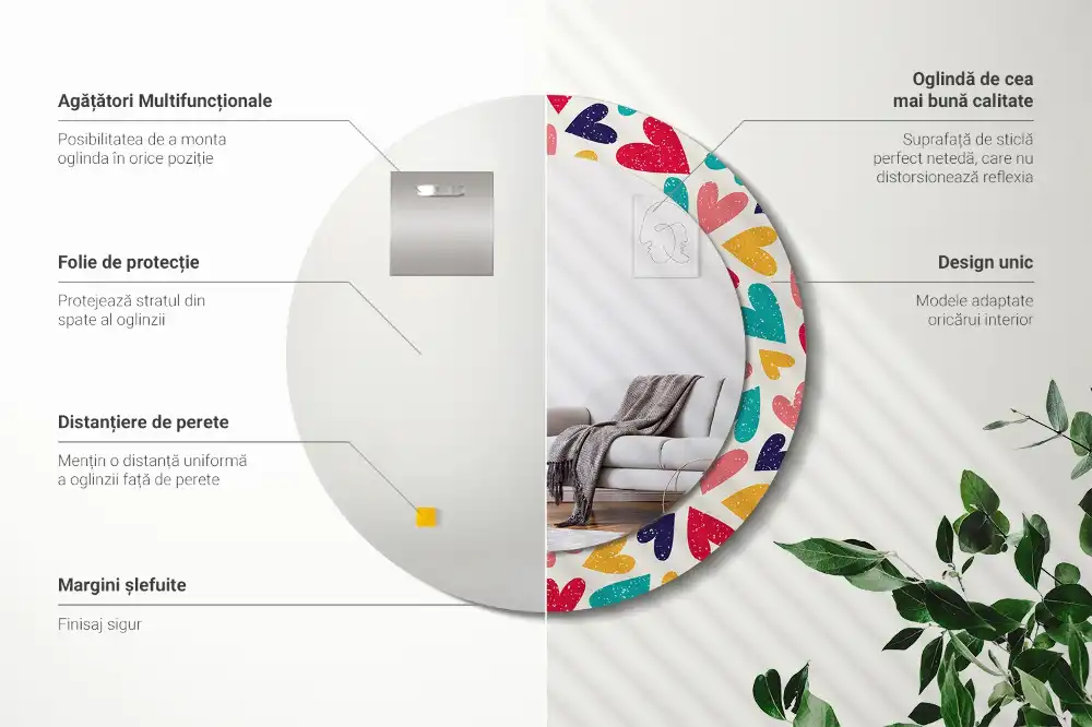 Tiskano okroglo ogledalo Barvita srca