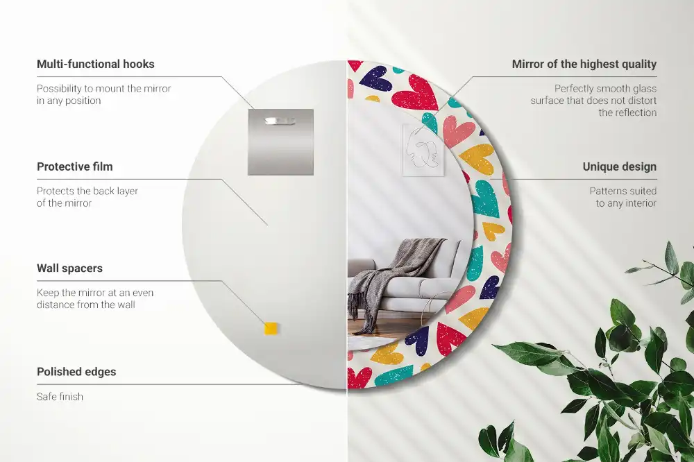 Tiskano okroglo ogledalo Barvita srca