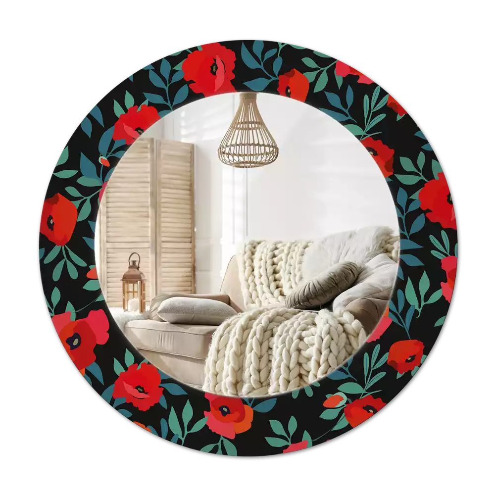 Okroglo stensko okrasno ogledalo Rdeči mak
