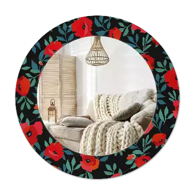 Okroglo stensko okrasno ogledalo Rdeči mak