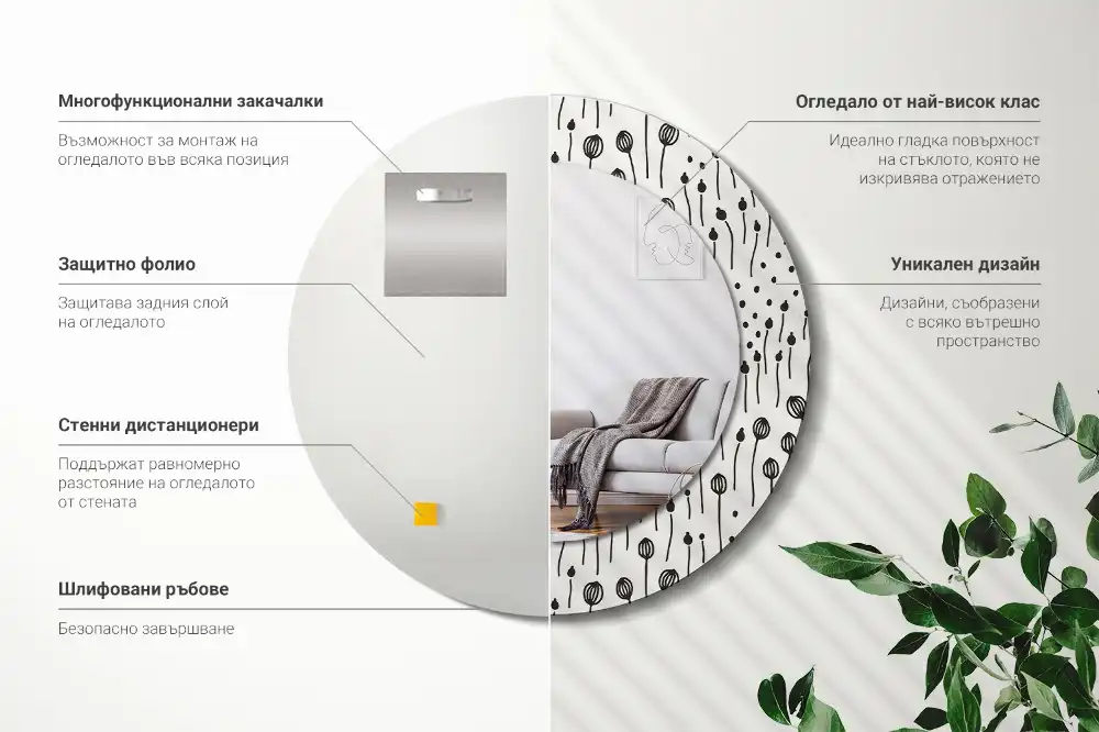 Okroglo okrasno ogledalo Risanje cvetja