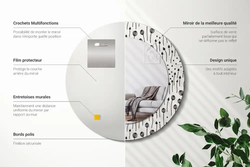 Okroglo okrasno ogledalo Risanje cvetja