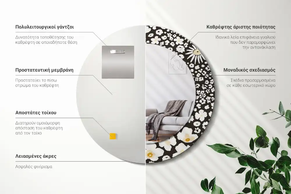 Okroglo stensko okrasno ogledalo Marjetice