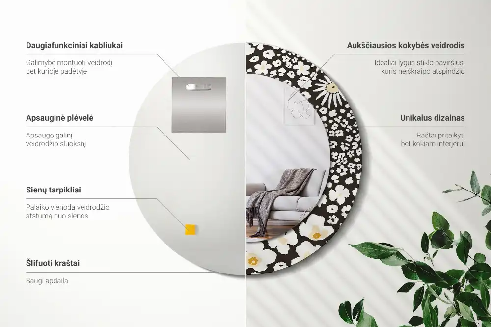 Okroglo stensko okrasno ogledalo Marjetice