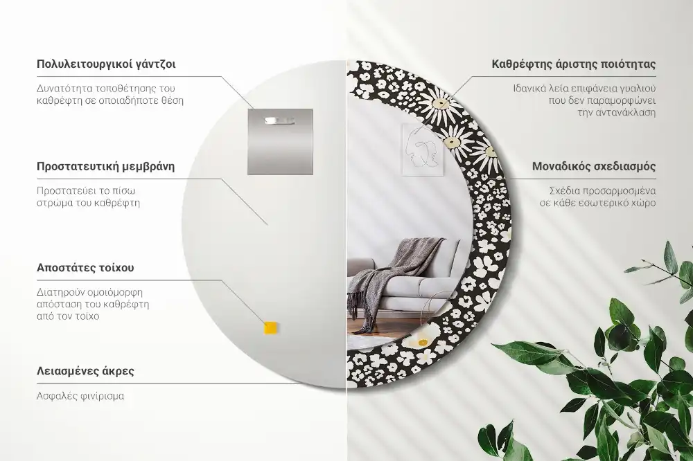 Okroglo stensko okrasno ogledalo Marjetice