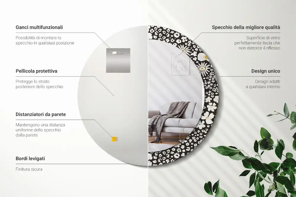 Okroglo stensko okrasno ogledalo Marjetice