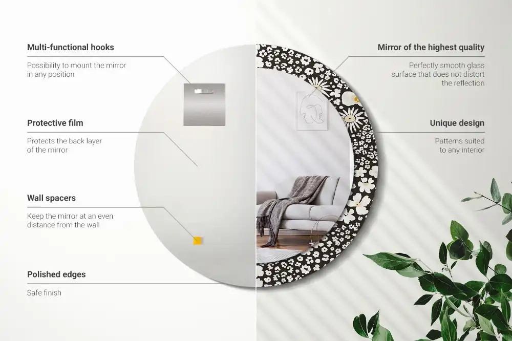 Okroglo stensko okrasno ogledalo Marjetice