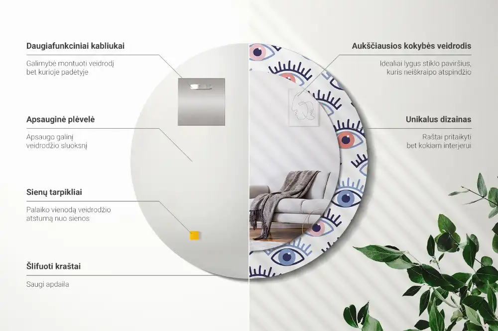 Okroglo okrasno ogledalo Oči