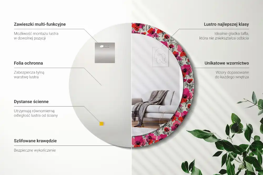 Okroglo stensko okrasno ogledalo Rožnati maki