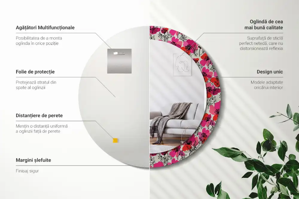 Okroglo stensko okrasno ogledalo Rožnati maki