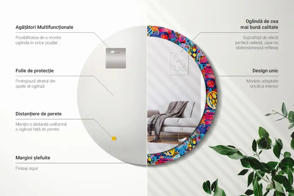 Tiskano okroglo ogledalo Barvite čačke