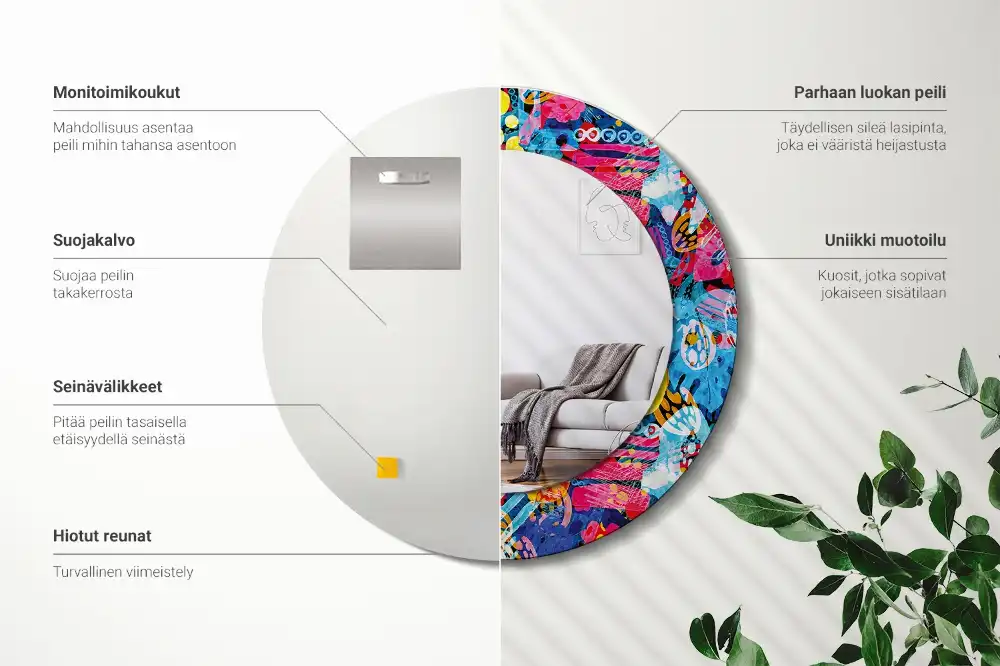 Tiskano okroglo ogledalo Barvite čačke