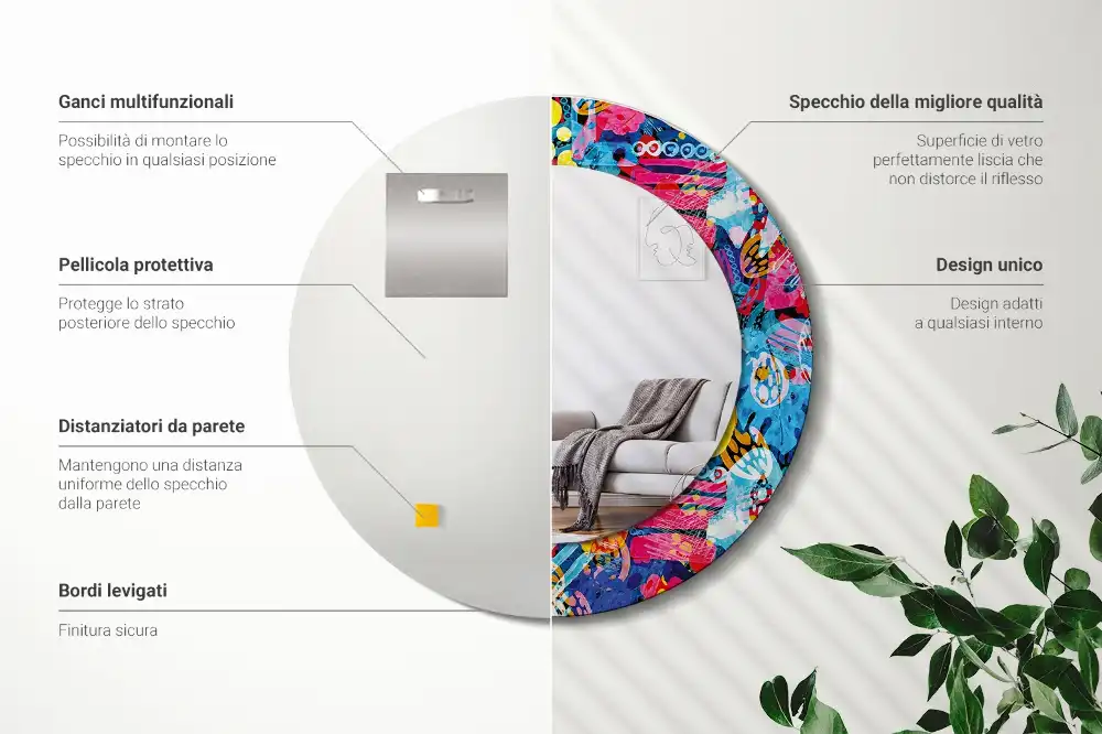 Tiskano okroglo ogledalo Barvite čačke