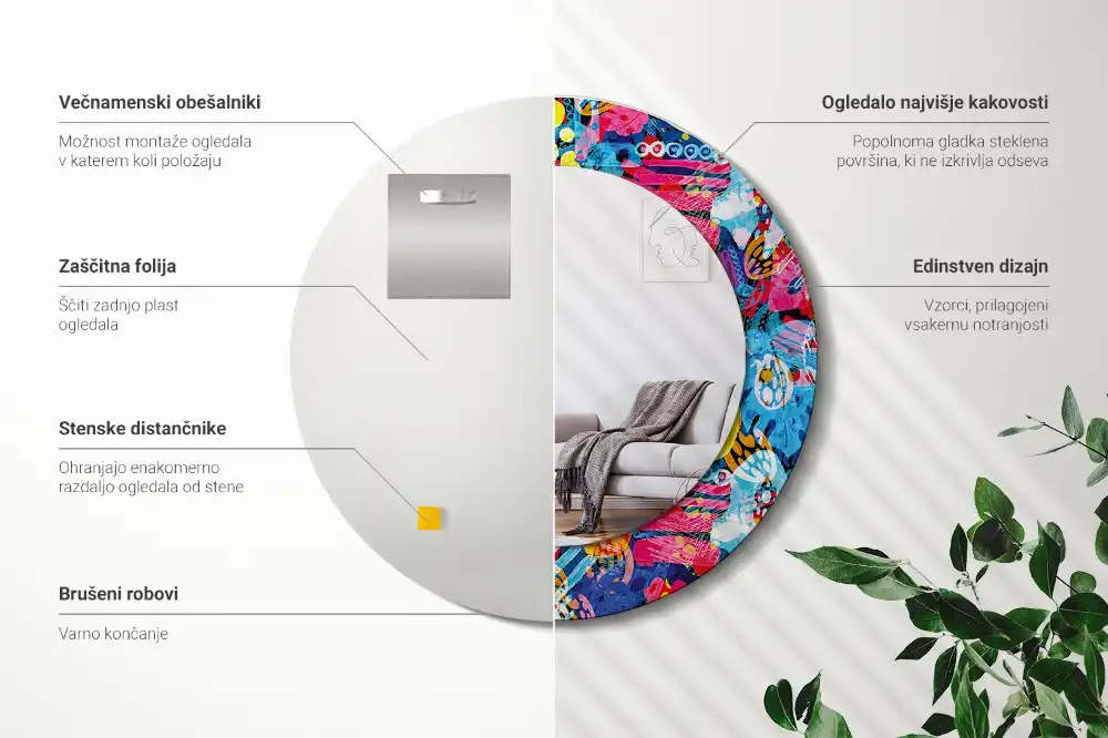 Tiskano okroglo ogledalo Barvite čačke