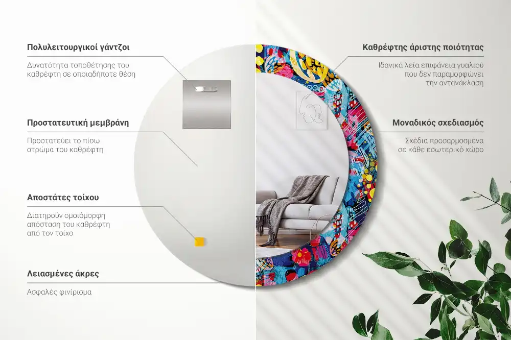 Tiskano okroglo ogledalo Barvite čačke