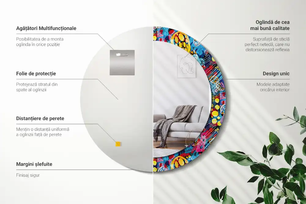 Tiskano okroglo ogledalo Barvite čačke