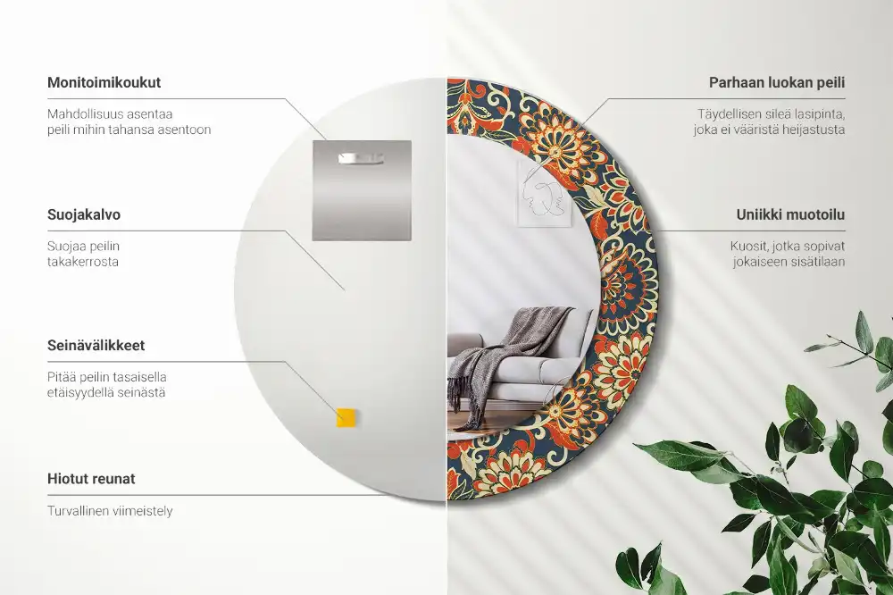 Okroglo stensko okrasno ogledalo Retro rože