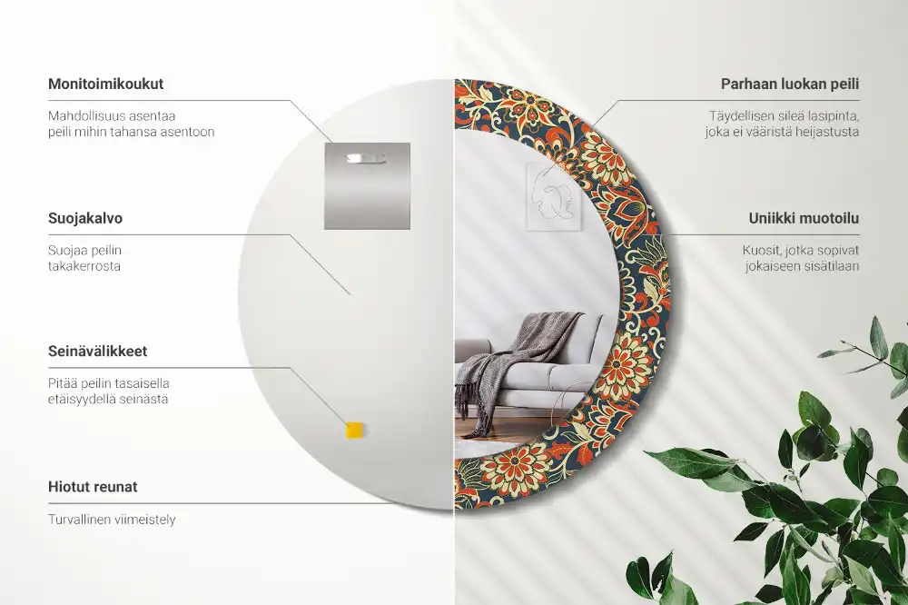 Okroglo stensko okrasno ogledalo Retro rože