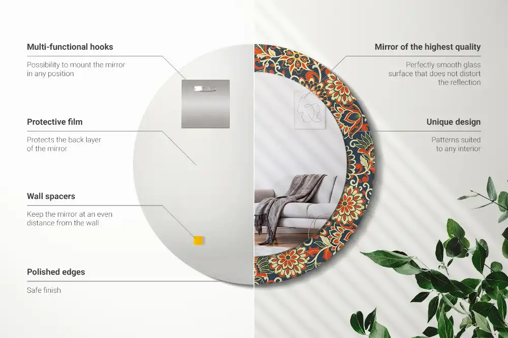 Okroglo stensko okrasno ogledalo Retro rože