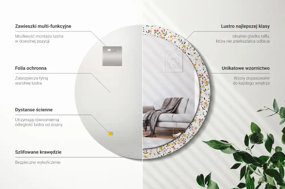 Tiskano okroglo ogledalo Majhne rože