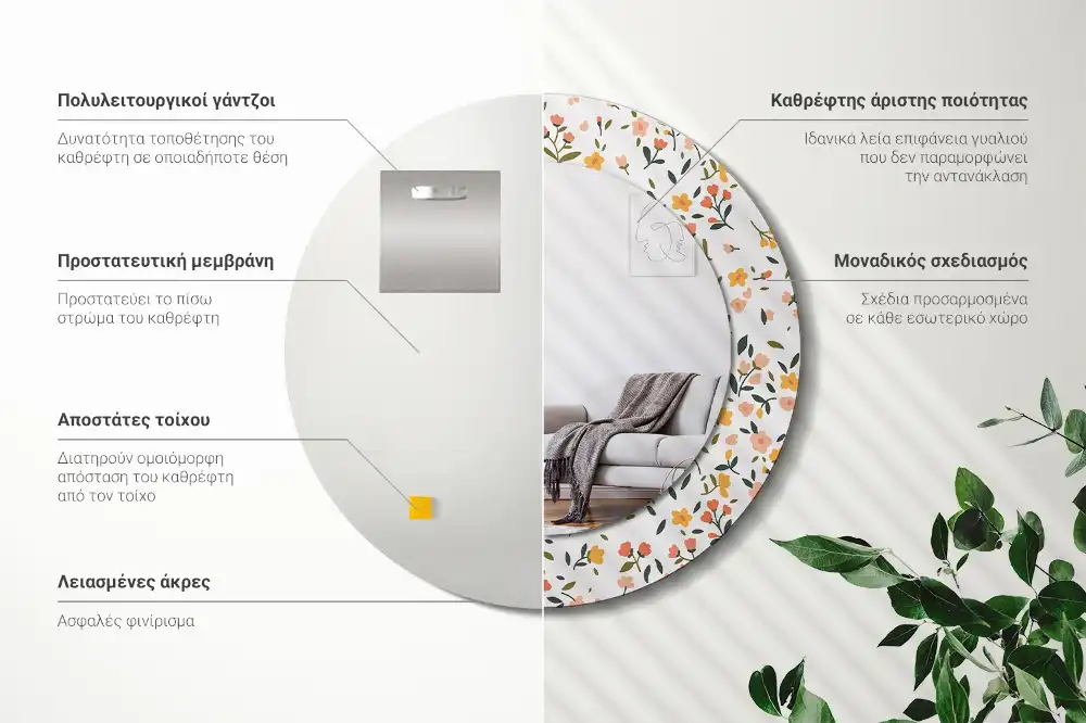 Tiskano okroglo ogledalo Majhne rože