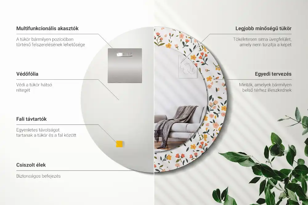 Tiskano okroglo ogledalo Majhne rože