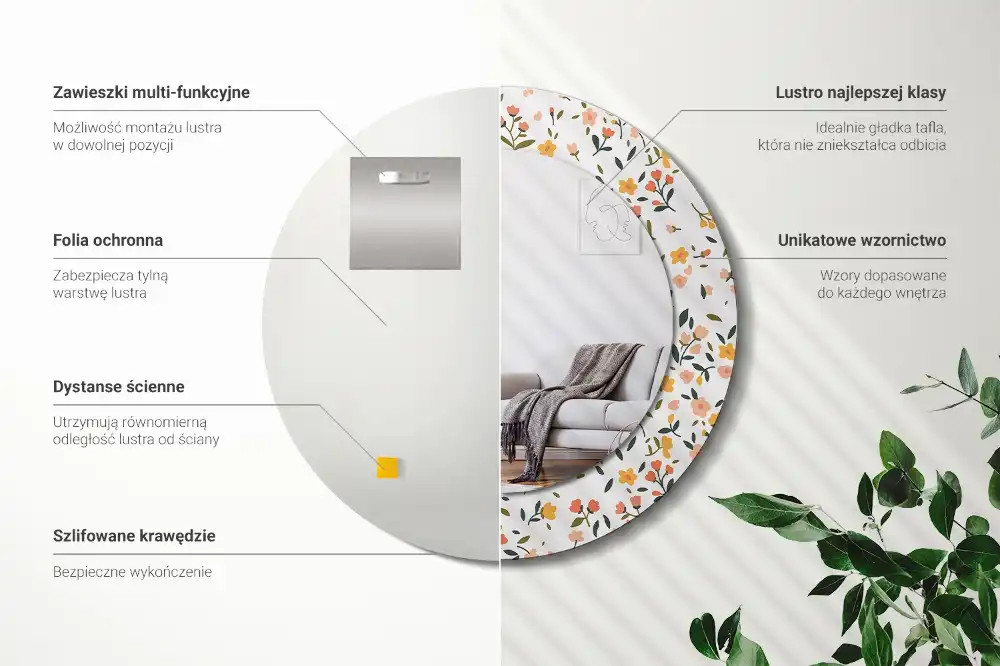 Tiskano okroglo ogledalo Majhne rože