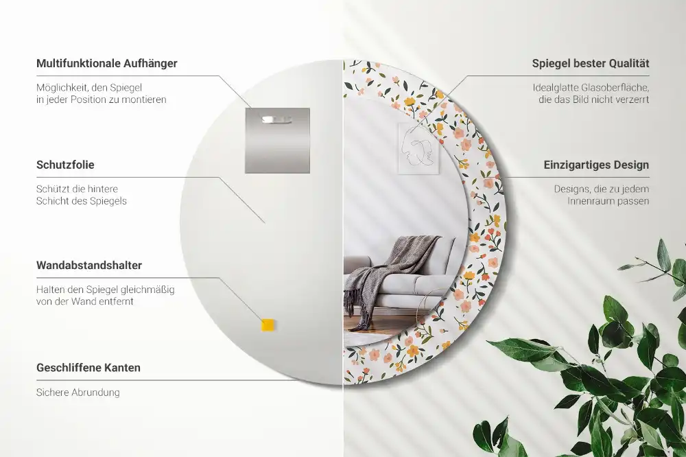 Tiskano okroglo ogledalo Majhne rože