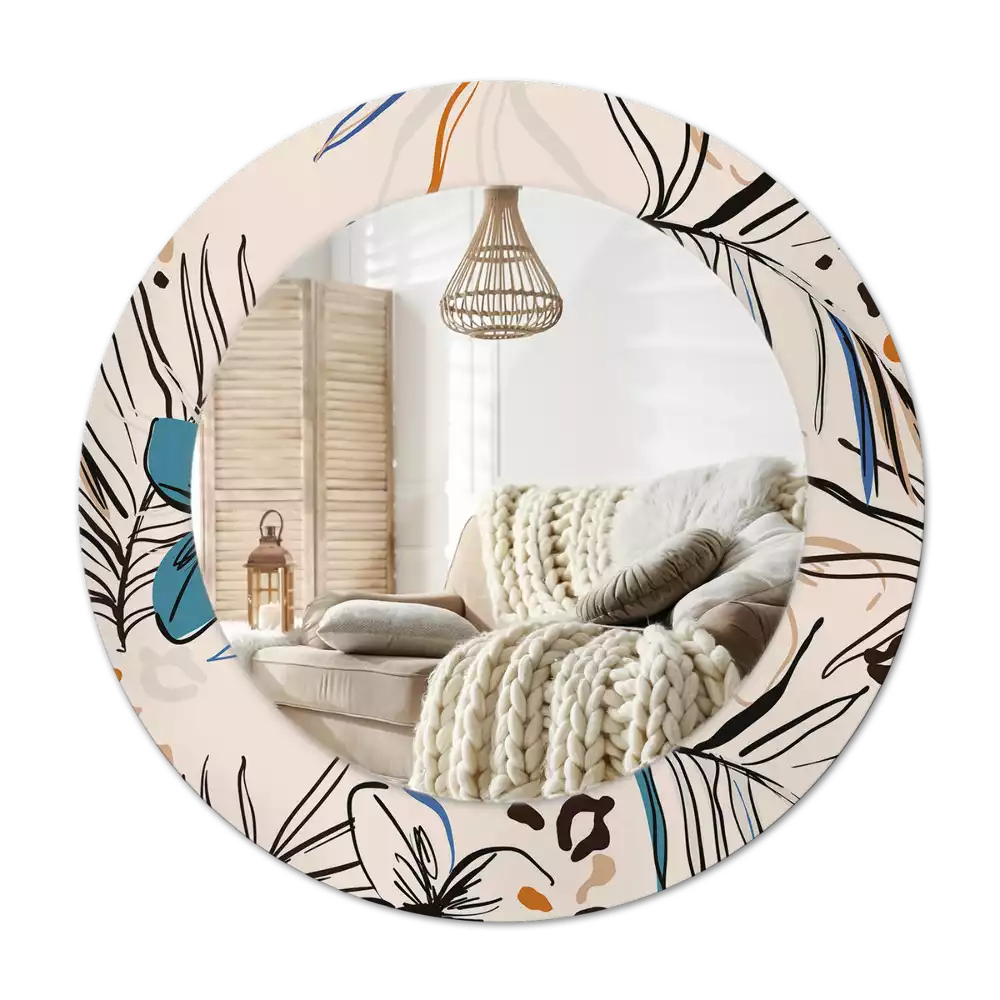Okroglo okrasno ogledalo Cvetje z vzorcem džungle