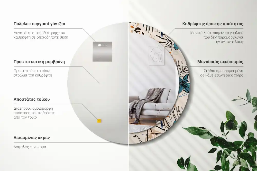 Okroglo okrasno ogledalo Cvetje z vzorcem džungle