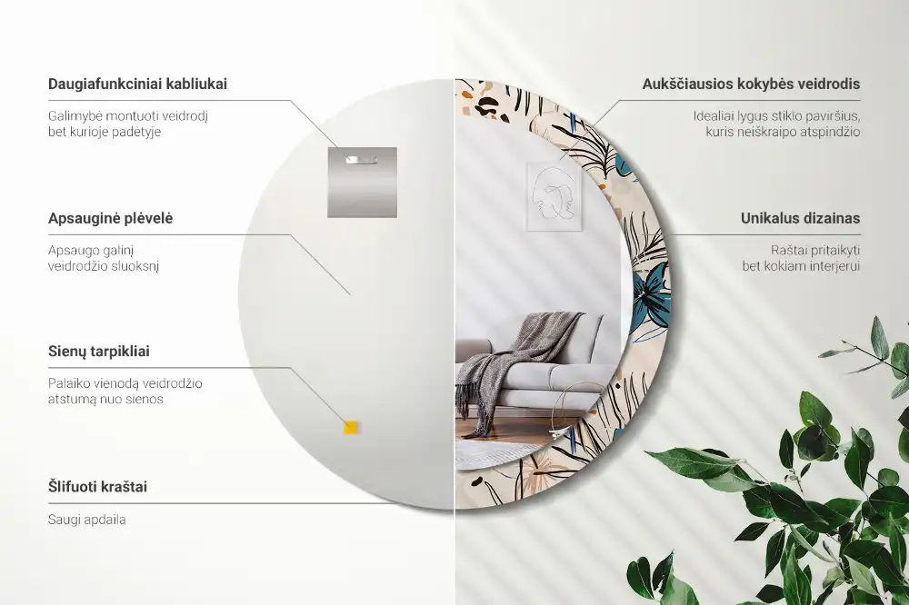 Okroglo okrasno ogledalo Cvetje z vzorcem džungle