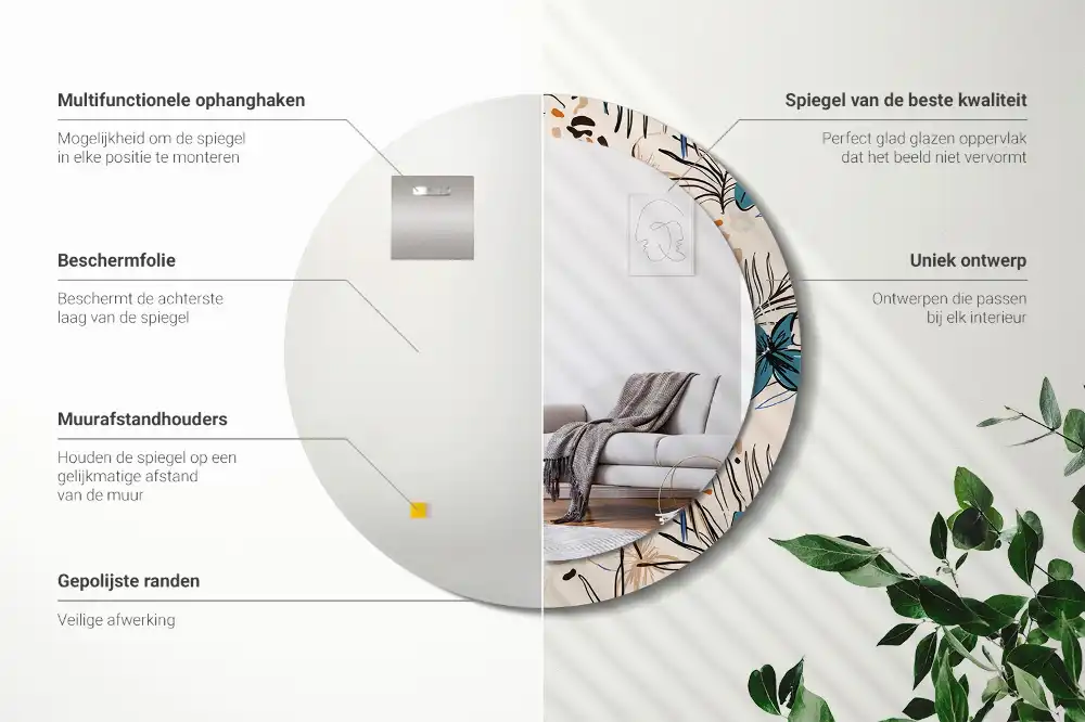 Okroglo okrasno ogledalo Cvetje z vzorcem džungle