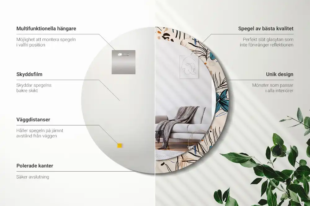 Okroglo okrasno ogledalo Cvetje z vzorcem džungle