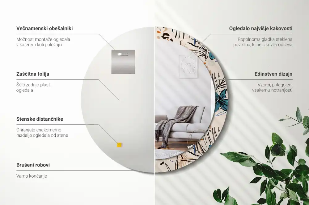 Okroglo okrasno ogledalo Cvetje z vzorcem džungle