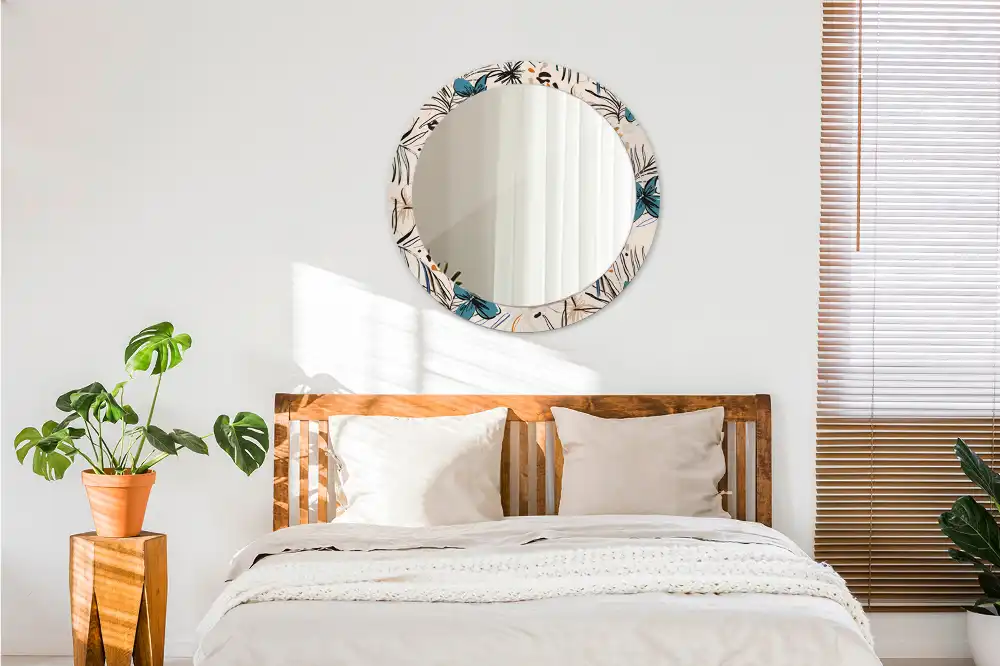 Okroglo okrasno ogledalo Cvetje z vzorcem džungle