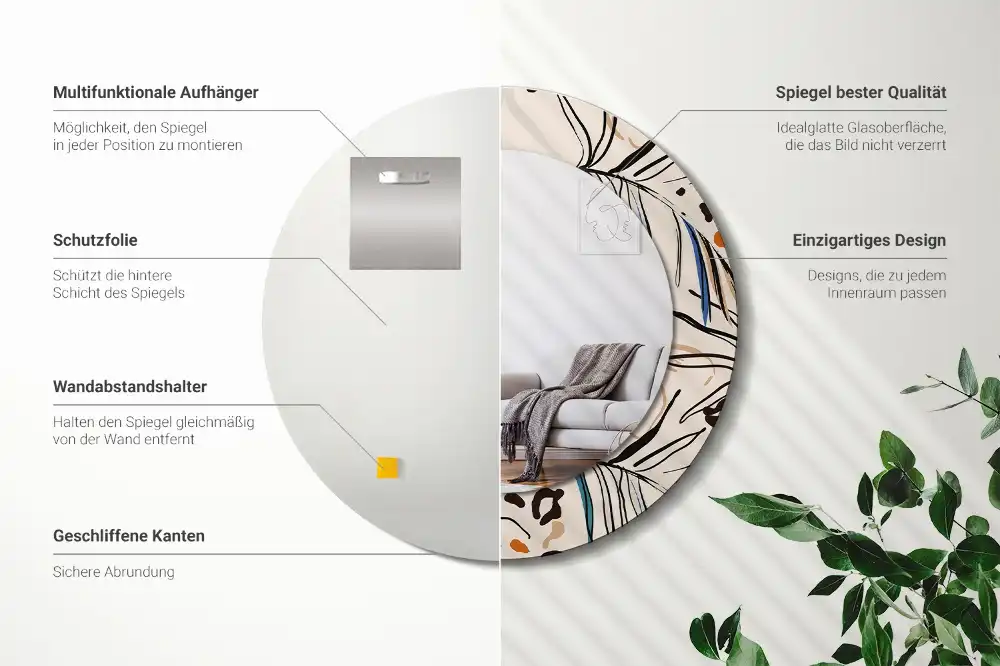 Okroglo okrasno ogledalo Cvetje z vzorcem džungle