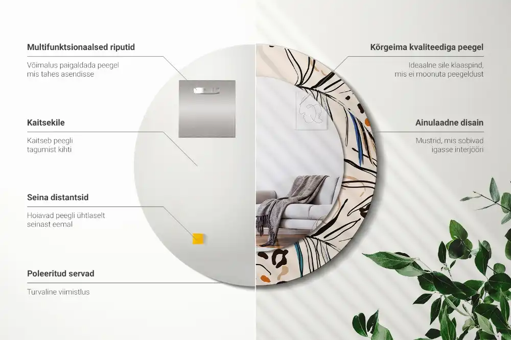 Okroglo okrasno ogledalo Cvetje z vzorcem džungle