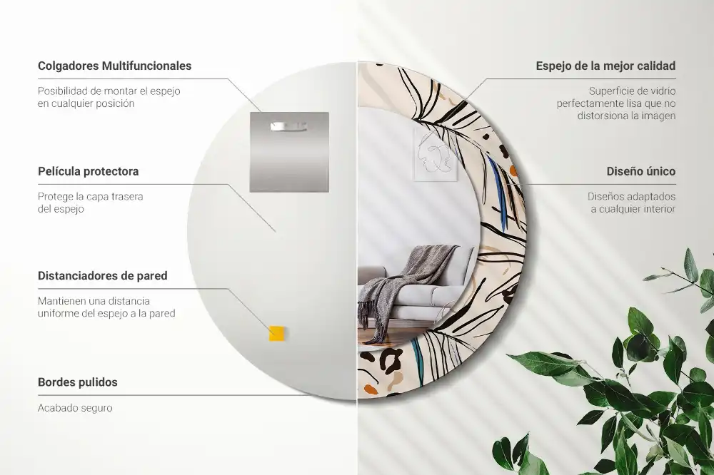 Okroglo okrasno ogledalo Cvetje z vzorcem džungle