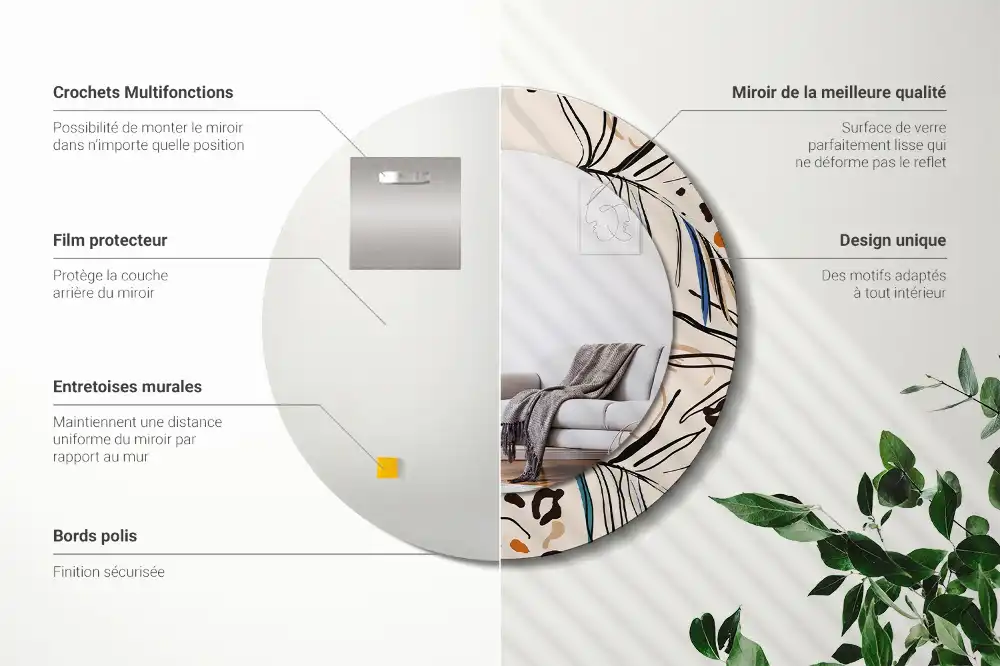 Okroglo okrasno ogledalo Cvetje z vzorcem džungle