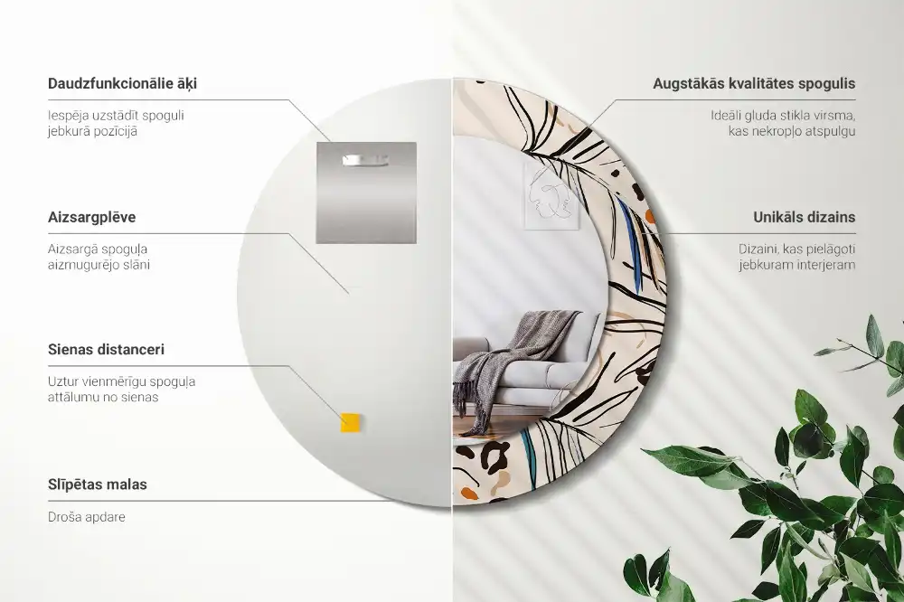 Okroglo okrasno ogledalo Cvetje z vzorcem džungle