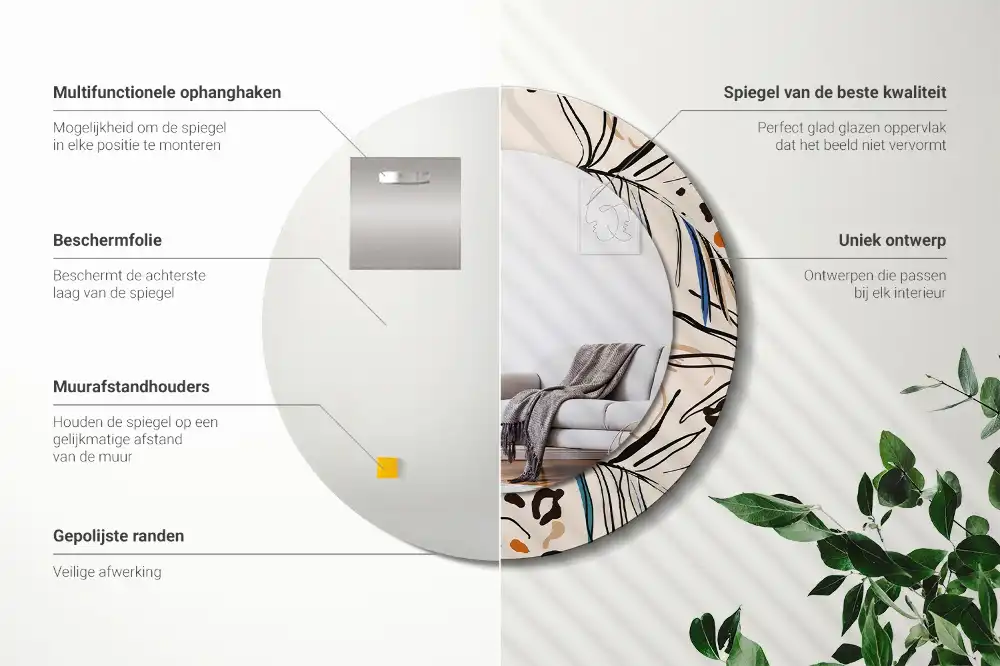 Okroglo okrasno ogledalo Cvetje z vzorcem džungle