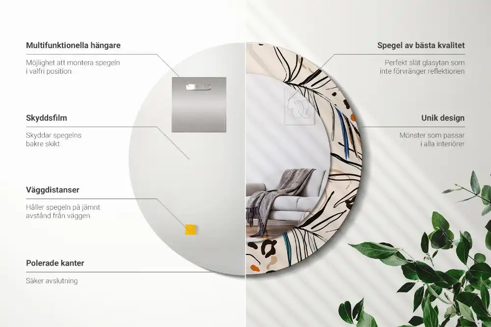 Okroglo okrasno ogledalo Cvetje z vzorcem džungle