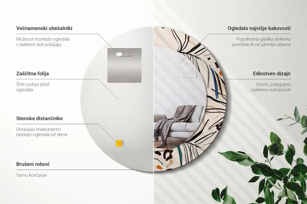 Okroglo okrasno ogledalo Cvetje z vzorcem džungle