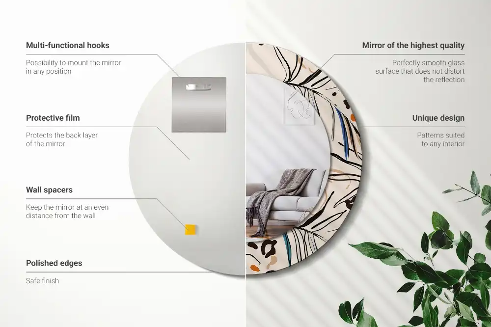 Okroglo okrasno ogledalo Cvetje z vzorcem džungle