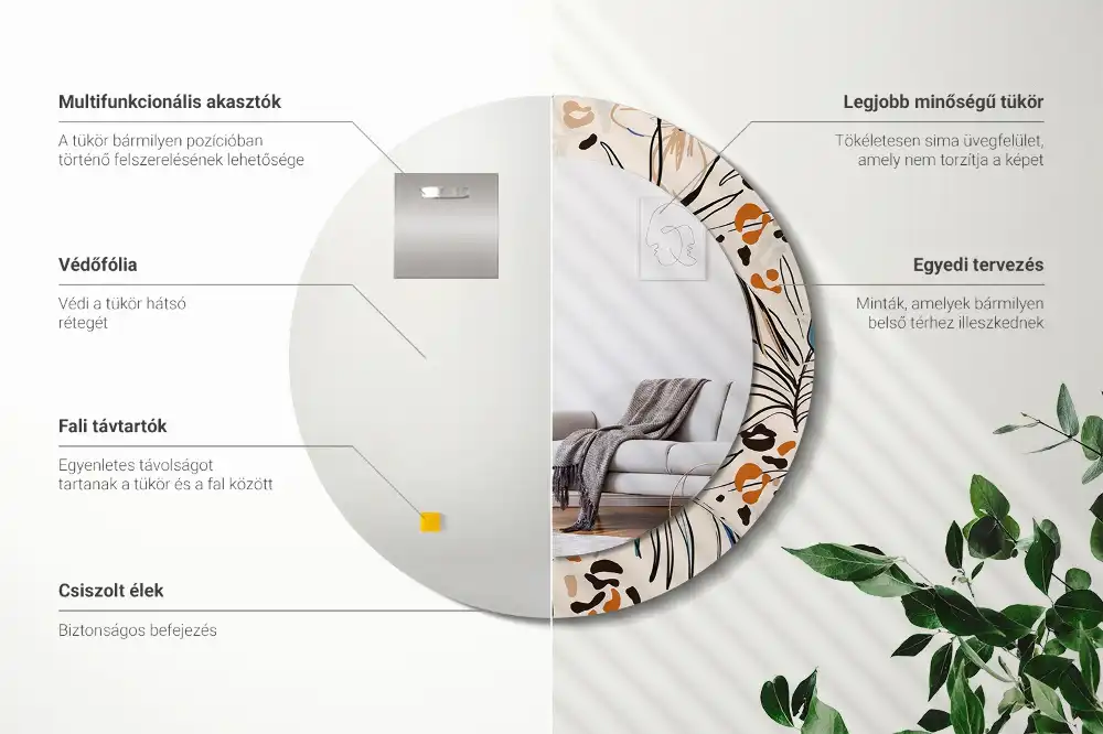 Okroglo okrasno ogledalo Cvetje z vzorcem džungle