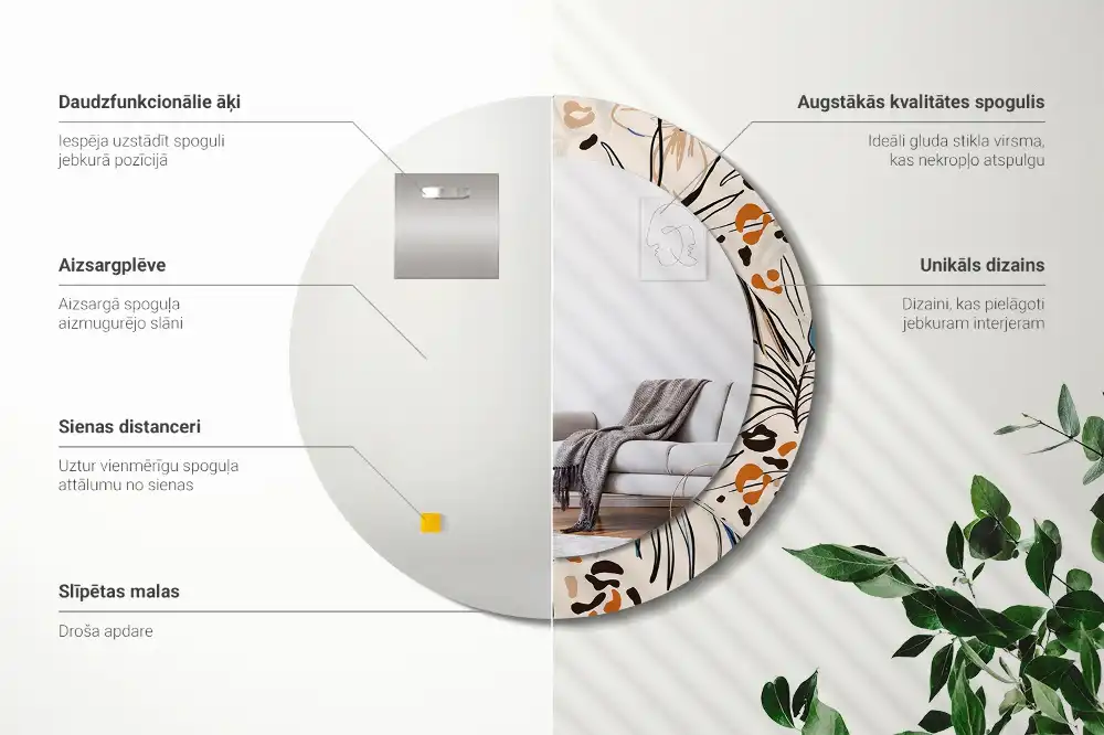 Okroglo okrasno ogledalo Cvetje z vzorcem džungle