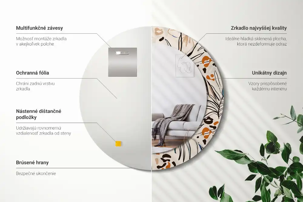 Okroglo okrasno ogledalo Cvetje z vzorcem džungle