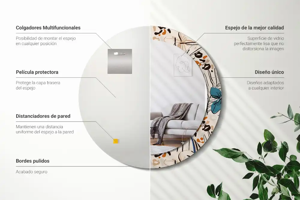 Okroglo okrasno ogledalo Cvetje z vzorcem džungle