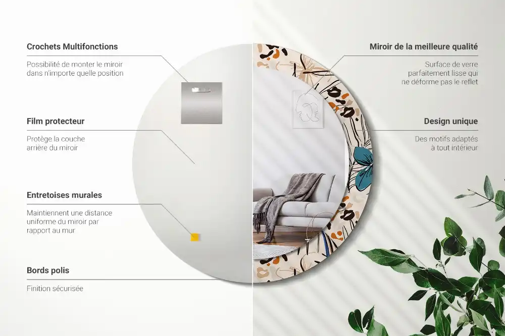 Okroglo okrasno ogledalo Cvetje z vzorcem džungle