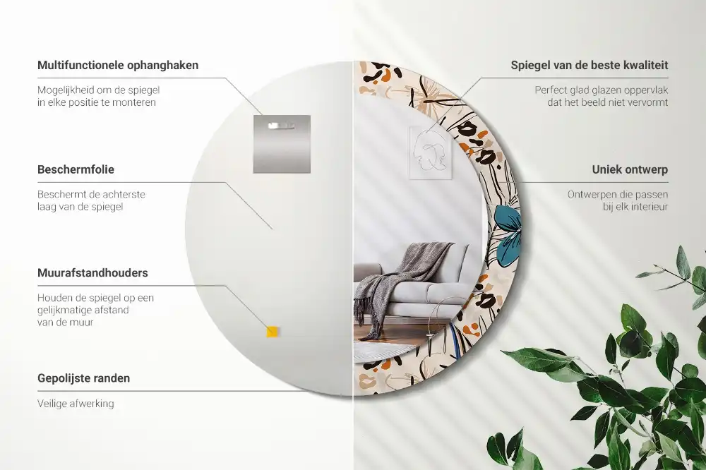 Okroglo okrasno ogledalo Cvetje z vzorcem džungle